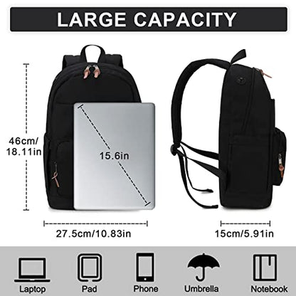 RAVUO School Backpack for Men Women, Water Resistant 15.6 inch Laptop Bag College Bookbag Casual Daypack Travel Rucksack - color: Black