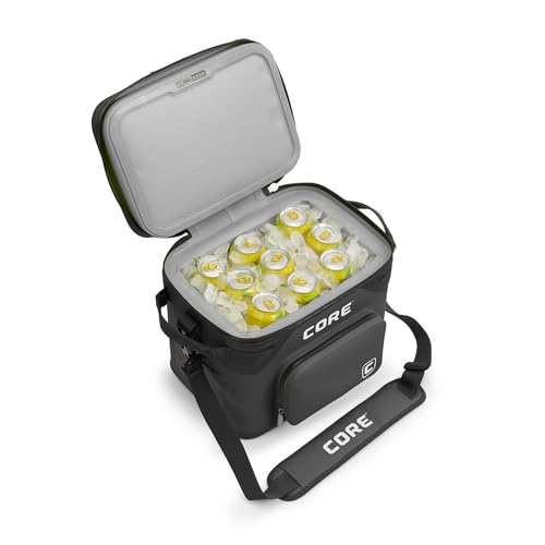CORE Magnetic Leak Proof Soft Cooler with Waterproof Zipper | Insulated Bag Portable Ice Chest Box | Best Soft Cooler for Food & Beverages for Tailgating, Car Camping, Travel, and Family Beach Picnics - color: Charcoal, size: 18 Can