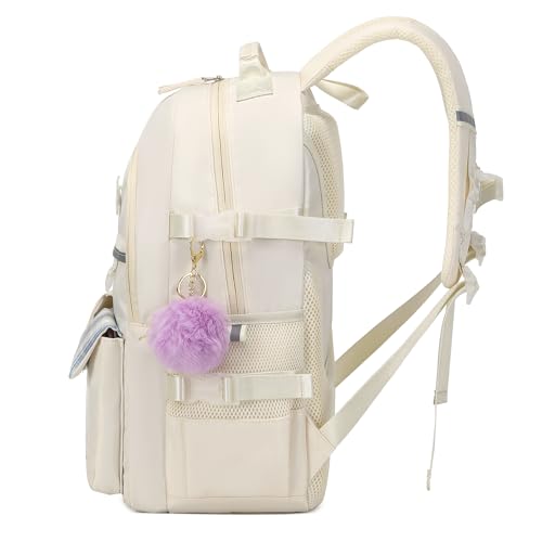Backpack for Girls, 15.6 Inch Laptop School Bag Kids Kindergarten Elementary College Backpacks Large Bookbags for Teen Girl Women Students Casual Travel Daypacks (Beige) - color: Beige