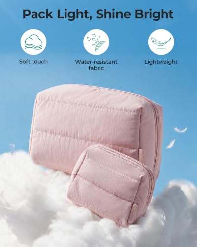 BAGSMART Puffy Padded Travel Makeup Bag Duo Large & Small for Women - color: Checkred Khaki, size: Large+Small