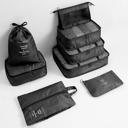 8 Set Packing Cubes for Suitcases, INVODA Travel Luggage Packing Organizers with Laundry Bag, Compression Storage Shoe Bag, Clothing Underwear Bag (Black) - color: Black