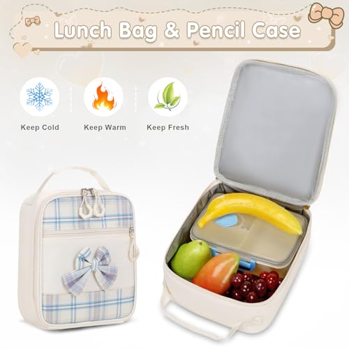 ACESAK Girls Backpack - 3PCS Backpack for Girls Cute School Backpacks for Kindergarten Elementary Preschool Middle Kids School Bags with Lunch Box Pencil Case Set (Beige) - color: Beige