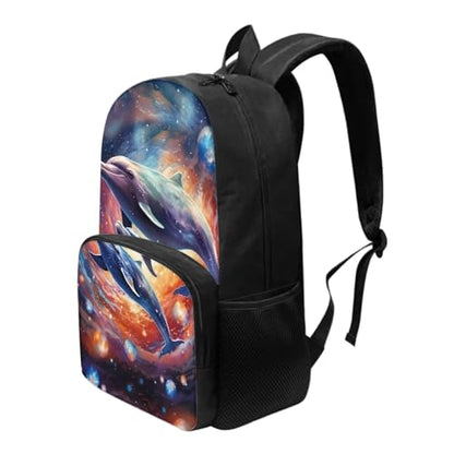 Talayituse Dolphin Galaxy Print School Bag Backpack for Kids Boys Travel Casual Daypack with Bottle Holder Pocket Large Capacity Bookbags Back to School Gifts Rucksack - color: Dolphin Galaxy