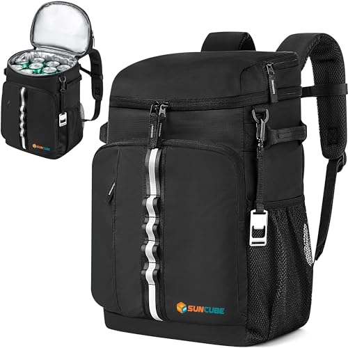 SUN CUBE Cooler Backpack 33 Can, Leakproof Insulated Backpack Cooler for Men Women, Camping Cooler Backpack for Beach Travel Hiking, Waterproof Lunch Backpack - color: Black