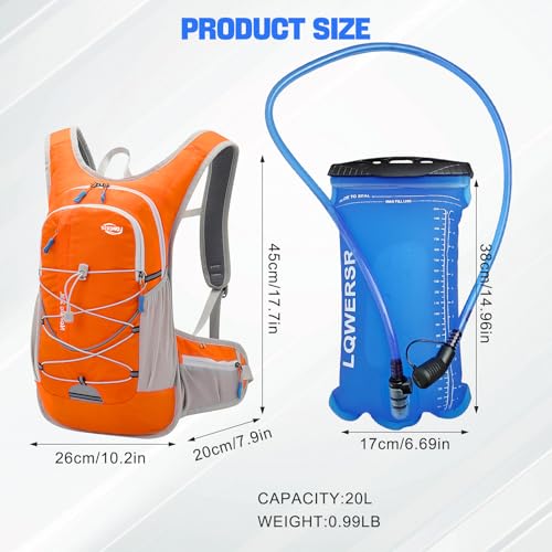 20L Hydration Backpack Pack with 2L Water Bladder Lightweight Hiking Backpack for Women Men, Adjustable Chest Straps Running Hydration Vest for Hiking, Cycling, Climbing - color: Orange