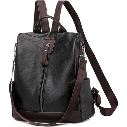 Women Backpack Anti-Theft Daypack Shoulder Bag with Earphone Hole Ladies Rucksack Waterproof PU Leather Bag for Travel Work (black) - color: Black