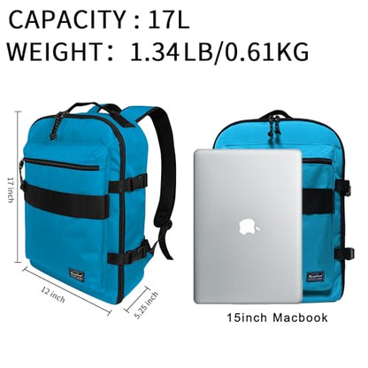 Travel Backpack 17L Lightweight Casual Small Carry-on Daypack 15-inch Laptop Notebook, Underseat Overnight Weekender, Blue - color: Blue