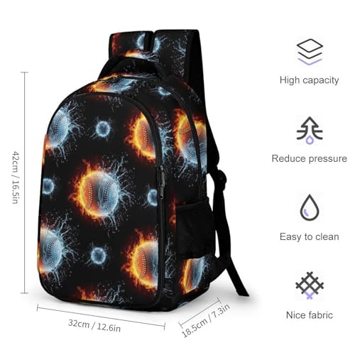 Business Travel Laptop Backpack Ice Water Fire Flame Baseball, Anti Theft Water Resistant Computer Bag with Compartment for Men Women - color: Pattern (258)
