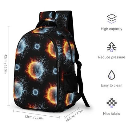 Business Travel Laptop Backpack Ice Water Fire Flame Baseball, Anti Theft Water Resistant Computer Bag with Compartment for Men Women - color: Pattern (258)