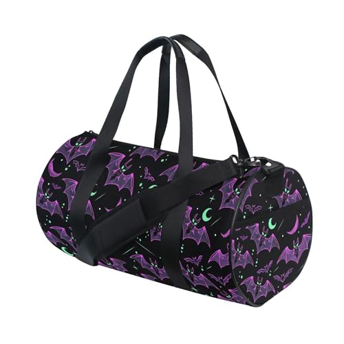 MNSRUU Sports Duffel Bags, Neon Purple and Bats Stars and Moons Athletic Gym Bag Overnight Workout Travel Tote Luggage for Men Women Yoga - color: Bats A8890