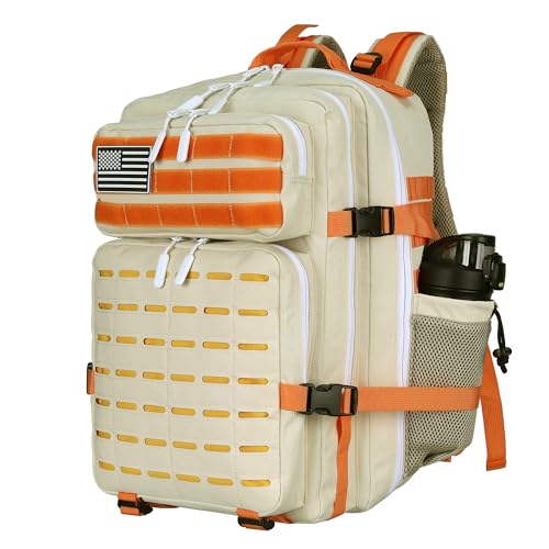 Military Tactical Backpack 45L/25L 3 Day Assault Pack Molle Daypack Hiking Backpack for Men and Women (Beige-Yellow, 45L) - color: Beige-yellow, size: 45L