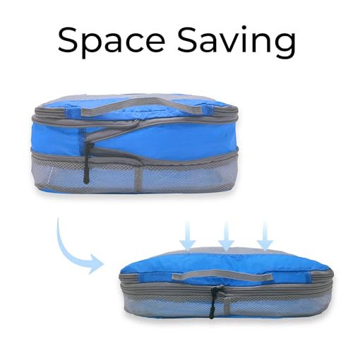 Lewis N. Clark ElectroLight Expandable Compression-Packing Cube + Travel Organizer for Luggage, Suitcase or Carry On with Smart Design Grab Handle & Breathable Mesh, 2-Pack (1 Med, 1 Lrg), Dark Blue - color: Dark blue