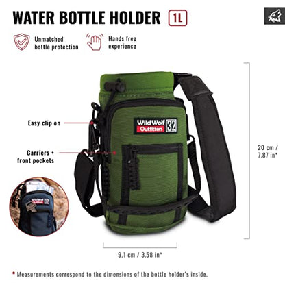 Wild Wolf Outfitters - #1 Best Water Bottle Holder for 32 oz Bottles - Carry, Protect and Insulate Your Flask with This Military Grade Carrier w/ 2 Pockets and an Adjustable Padded Shoulder Strap. - color: Green