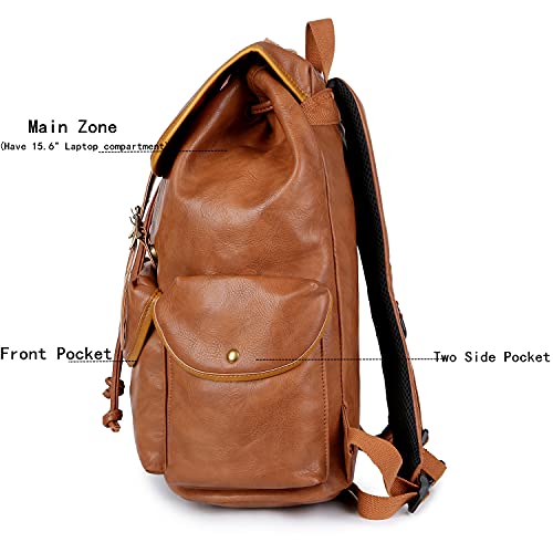 Vegan Leather 15.6 inch Laptop Backpack Hiking Camping Backpack Satchel Bookbag Travel Business Backpack CN-01 (Brown) - color: Brown