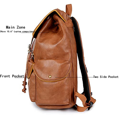Vegan Leather 15.6 inch Laptop Backpack Hiking Camping Backpack Satchel Bookbag Travel Business Backpack CN-01 (Brown) - color: Brown