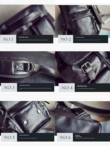 Unisex PU leather laptop bag work business bag hiking backpack leisure day bag university schoolbag (Large,Black 3) - color: Black 3