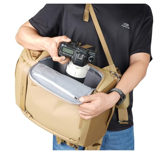 VANGUARD VEO Metro B30L Camera & Everyday Backpack (Beige) – Fits 70–200mm Attached, 17" Laptop Storage, Convertible Daypack Design, Travel-Ready Carry-On - color: Beige, size: 30L