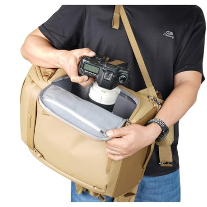 VANGUARD VEO Metro B30L Camera & Everyday Backpack (Beige) – Fits 70–200mm Attached, 17" Laptop Storage, Convertible Daypack Design, Travel-Ready Carry-On - color: Beige, size: 30L