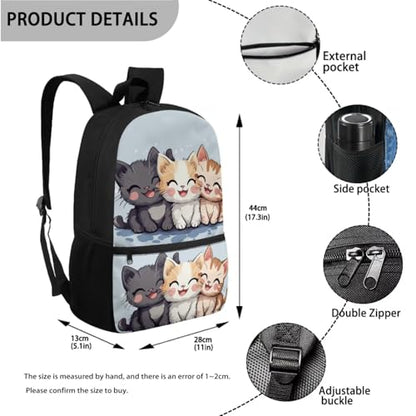 ZOUTAIRONG Cute Cat School Bag and Insulated Water Bottle, School Bags for Girls Boys 7-10/10-12/12-16, Casual Backpack with Side Pockets - color: Cute Cat