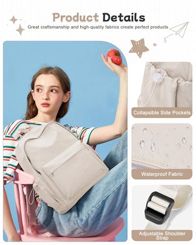 BJLFS Khaki Lightweight Basic Backpack for High School,College Bookbag for Womens,Travel Laptop Backpacks for Teen Girls,School Bag Casual Daypack - color: Khaki