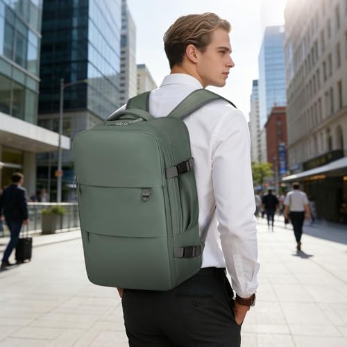 Travel Backpack for Men Women, 35L Laptop Backpack W/Shoe Compartment, Water Resistant Flight Approved Fits 15.6-inch Laptop, Grey-green - color: Grey-green