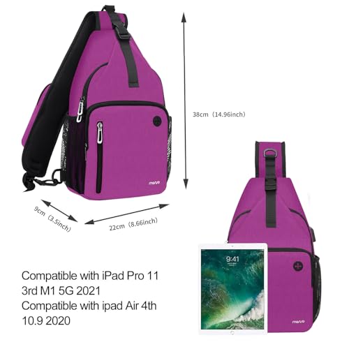 MOSISO Sling Backpack Bag, Crossbody Shoulder Bag Travel Hiking Daypack Chest Bag with Front Square Pocket&USB Charging Port - color: Rose Red