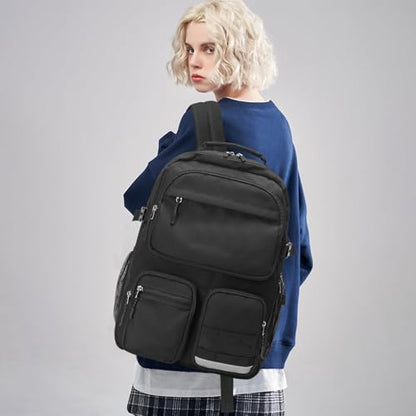 Lohol Water Resistant Backpack with Multifunctional Pockets for Teens, Durable Bookbag fits 15.6 inch Laptop for School Travel College, 25L (Black) - color: Black