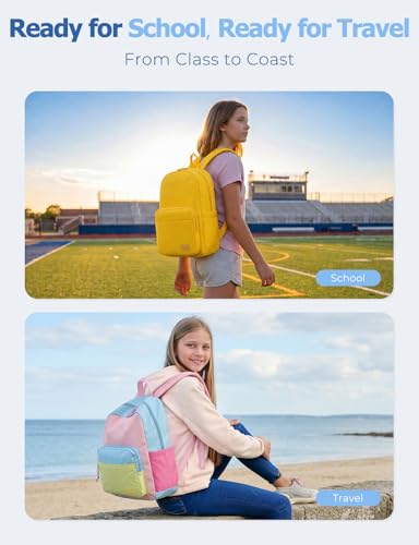 VASCHY School Backpacks, Lightweight Bookbag Schoolbag for Boys Girls Casual Basic Simple Daypack for Women Yellow - color: Yellow