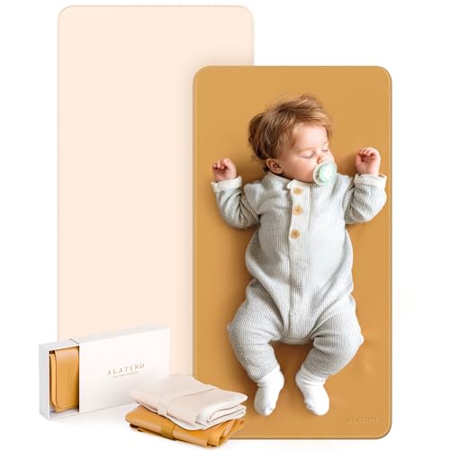 2 Pack Vegan Leather Baby Changing Mat, Large 30" x 17" Waterproof Foldable Diaper Mat, Wipe-Clean Portable Changing Pad for Travel, Home & Diaper Bag, Baby Shower Gifts for New Moms (Beige & Brown) - color: Beige&Brown