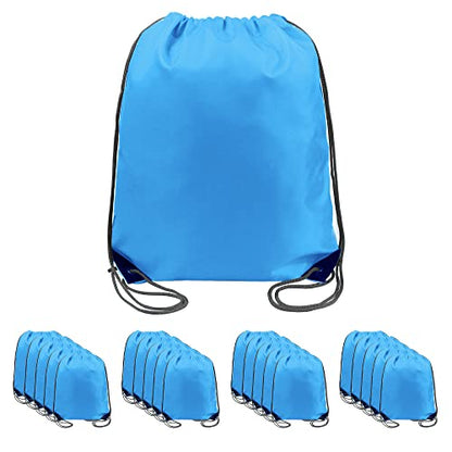 BeeGreen 20 pieces Wholesale Sky Blue Drawstring Backpack Bags Cinch Bags Bulk Heavy Duty String Backpack Machine Washable Lightweight Sackpack Outdoor Sport Bags for Women Men - color: Sky Blue
