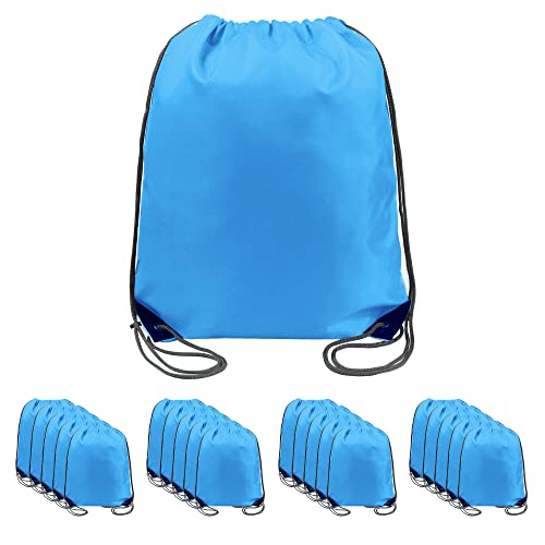 BeeGreen 20 pieces Wholesale Sky Blue Drawstring Backpack Bags Cinch Bags Bulk Heavy Duty String Backpack Machine Washable Lightweight Sackpack Outdoor Sport Bags for Women Men - color: Sky Blue