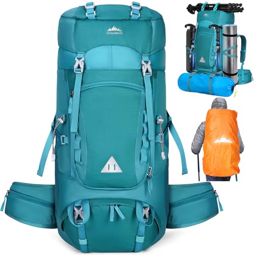 IGOLUMON 60L Hiking Backpack Waterproof Camping Backpack with Rain Cover Large Lightweight Backpacking Backpack for Men Women - color: Green