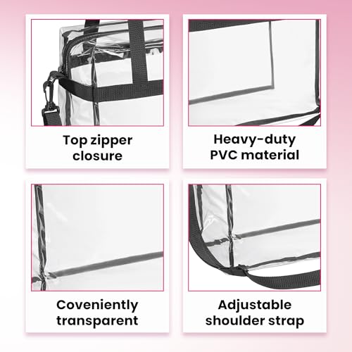 Handy Laundry Clear Bag 12x6x12 Stadium Approved - Transparent Tote Zippered Top & Shoulder Straps for Work, Sports, Concerts - color: Black