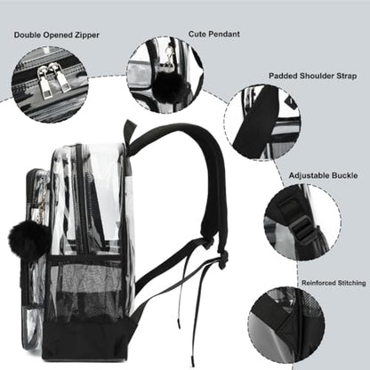 Heavy Duty Clear Backpack for Girls Boys Transparent School Bookbag Kids Durable PVC See Through Backpack-Black - color: Black