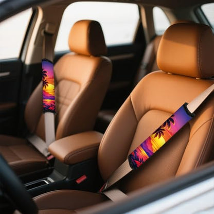 2Pcs Soft Auto Seat Belt Cover Pads, Tropical Sunset Car Seatbelt Shoulder Cushion for Comfortable Driving, Compatible with All Cars' Seatbelt and Backpack Straps 11x2.4inch - color: Sunset