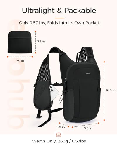 ECOHUB Small Hiking Daypacks Men 15L Lightweight Backpack for Travel Black - color: Black