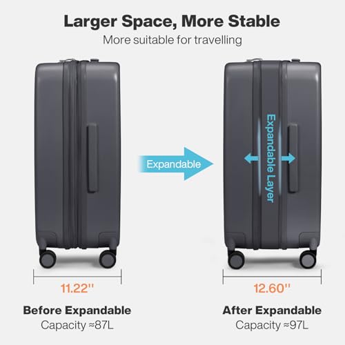 mixi 26 Inch Large Expandable Checked Luggage Suitcase with Spinner Wheels, Hardside Rolling Travel Suitcase PC with TSA Lock, Rock Gray - color: Rock Gray, size: 26in Expandable