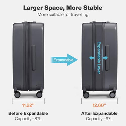 mixi 26 Inch Large Expandable Checked Luggage Suitcase with Spinner Wheels, Hardside Rolling Travel Suitcase PC with TSA Lock, Rock Gray - color: Rock Gray, size: 26in Expandable