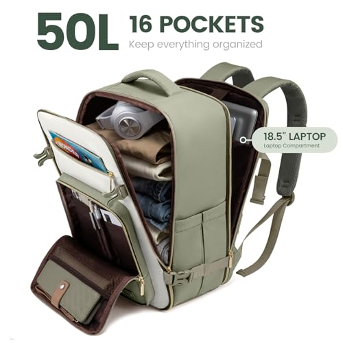LOVEVOOK Travel Backpack For Women,50L Carry On Backpack Flight Approved,TSA Personal Item Travel Bag Fits 18 Inch Laptop,Business Weekender Overnight Daypack with Toiletry Bag and Cubes - color: Grey and White and Black, size: 18 Inch-50L-4Pcs