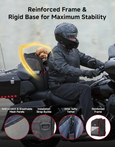 KEMIMOTO Expandable Motorcycle Dog Carrier for Small Dogs &Cat Under 17 lbs Breathable Pet Travel Carrier with Anti-Escape Safety Leash, Foldable Pet Bag, Padded Shoulder Straps Fits for Touring Trike - style: Expandable