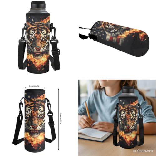 American Flag Tiger Backpack Set for Boys School Backpack with Lunch Bag Water Bottle Carrier Pencil Case 4PCS Set Kids Bookbag for Kindergarten Primary Elementary School Bags with Handle - color: American Flag Tiger