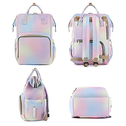 Rainbow Diaper Bag Backpack for Baby Girls, Mom Waterproof Large Nappy Bags for Women (Pink) - color: Pink