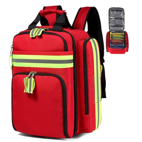 Gatycallaty First Aid Backpack - Medical Evacuation Bag - Red Emergency Lifeguard Bag for Ems Emt First Responder Trauma (Red) - color: Red