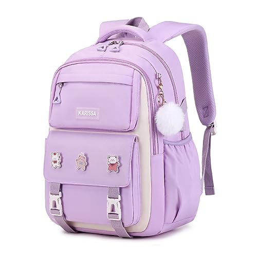 PIG PIG GIRL Girls Backpack, Kids Backpack for Girls with Anti-theft Back Pocket, Lightweight School Back Pack Water Resistant Bookbag for Elementary Primary School, Purple - color: Purple