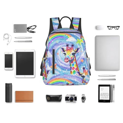 Laptop Backpack Giraffe Rainbow, Cushioned Back Panel, Front Zip, for Daily Commute & Outdoors - color: Picture (1189)