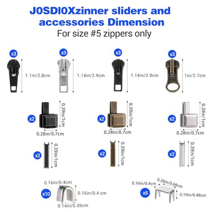 41 Pcs Zipper Repair Kit Black Separating Jacket Zippers Universal Replacement Slider Kit Metal Zippers Retainer Box Top Stop Bottom Replacement Zipper Fix Repair Tool for Jacket Coat Boot Backpack