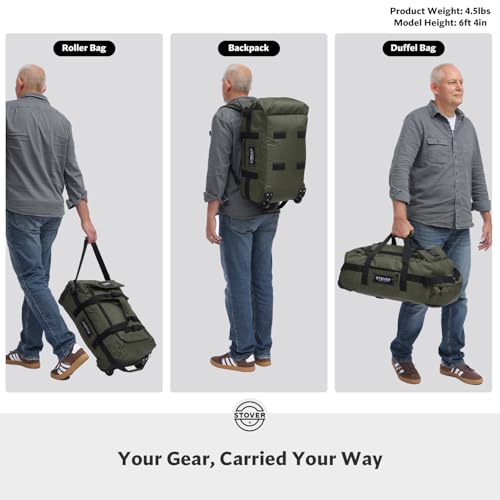STOVER 45L Carry-On U-Zip Rolling Duffel Bag with Wheels, Medium Durable Travel Duffle w/Toiletry Bag, Heavy-Duty, Packable, Foldable w/Shoulder Straps- Use as Luggage or Backpack, Men/Women (Green) - color: U-Zip Green