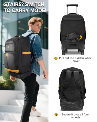 MATEIN Rolling Backpack with 4 Spinner Wheels, 17 Inch Backpack on Wheels