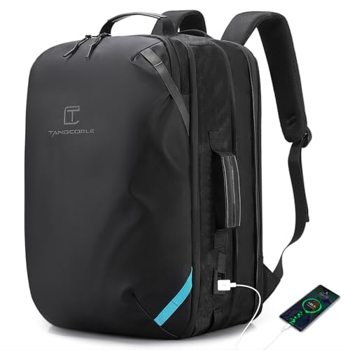 TANGCORLE Travel Carry on Backpack, Extra Large Expandable 45L Backpack for Flight approved, 17.3" Laptop with USB Charging Port Backpacks, Water Resistant Computer Business Backpack for Men & Women - color: Black-b45