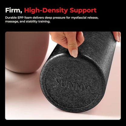 Sunny Health & Fitness High-Density Foam Roller 12" to 36", for Stretching & Muscle Recovery – Black, Blue, Pink - color: Black, size: 36-Inch